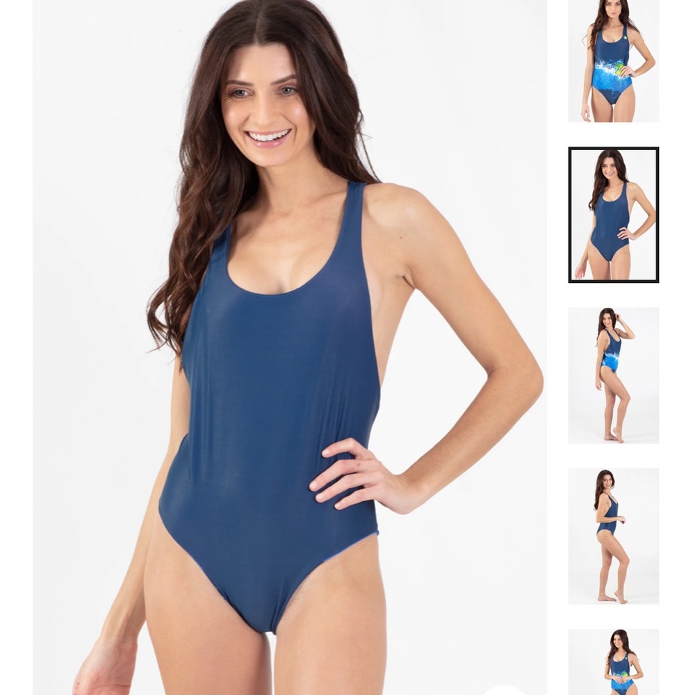 WAVE LIFE Mahi Mahi ONE PIECE REVERSIBLE SWIM stretch criss cross back elastic